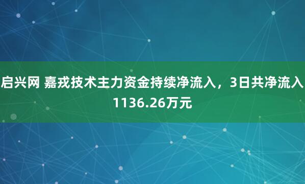启兴网 嘉戎技术主力资金持续净流入，3日共净流入1136.26万元