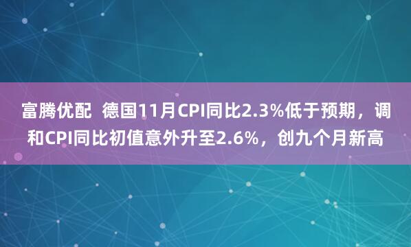 富腾优配  德国11月CPI同比2.3%低于预期，调和CPI同比初值意外升至2.6%，创九个月新高
