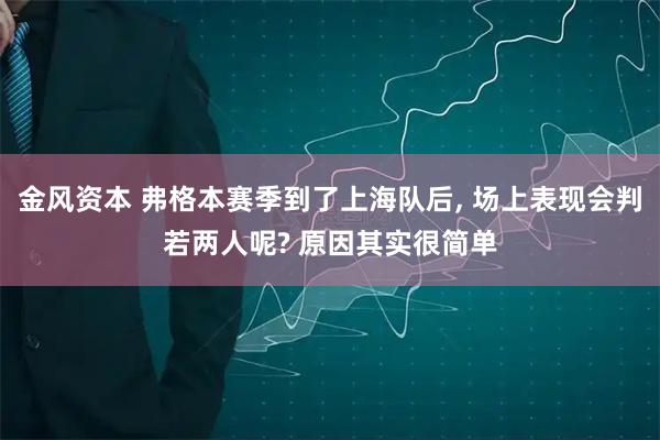 金风资本 弗格本赛季到了上海队后, 场上表现会判若两人呢? 原因其实很简单